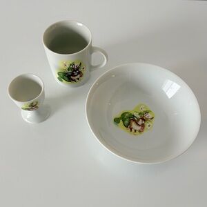 Laura Secord Easter Bunny Set Cup Bowl + Egg Cup Vintage 1970s made in Japan